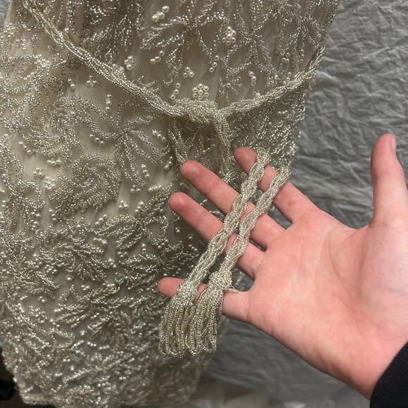 Vintage HandMade in Hong Kong Cream Clear and Pearl Beaded Dress Size 12 - Picture 6 of 9